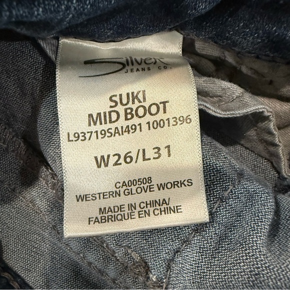 Silver Suki Mid Boot Denim Jeans Women’s W26xL31 Dark Blue Embroidered Pockets - Picture 11 of 12